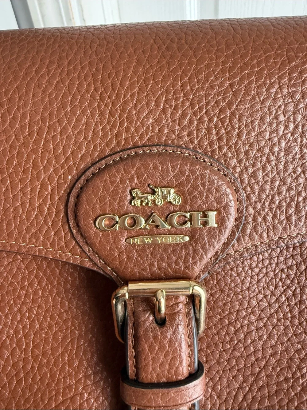 Coach Cognac Pebbled Leather Crossbody Bag with Wide Strap - Picture 2 of 5